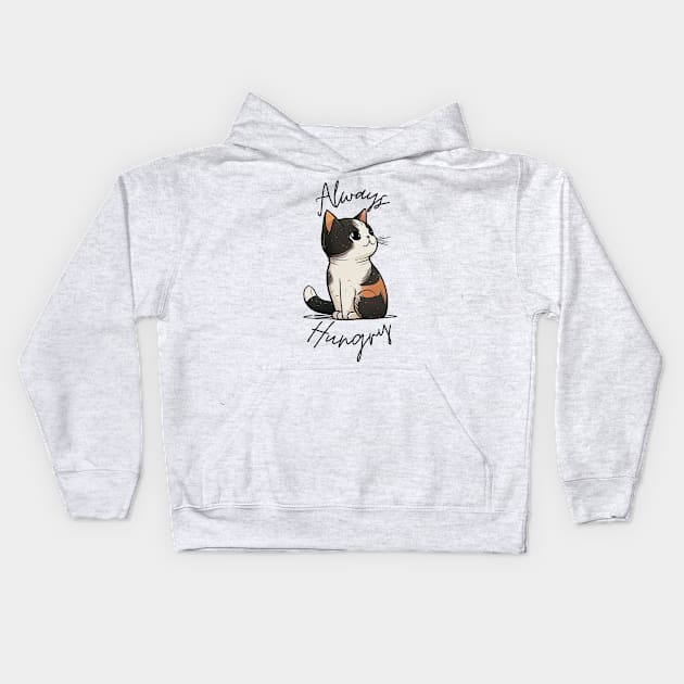 Always Hungry Cute Cat Sticker Kids Hoodie by BotanicalWoe